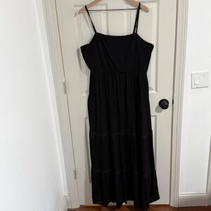 Lily Rose Black Tiered Maxi Dress XXL Smocked Back Crochet Lace Trim New NWT